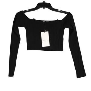Zara New Black Off the Shoulder Crop Top Long Sleeve Size Large‎